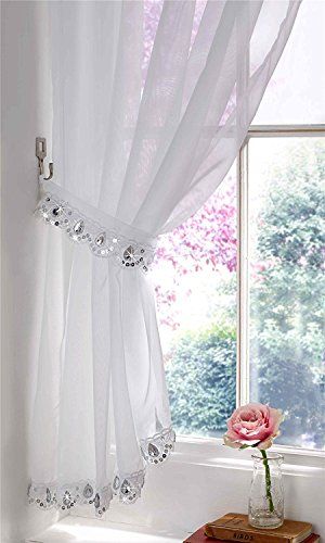 Sparkly Curtains, Sparkle Curtains, White Voile Curtains, Crystal Curtains, Organization Closet, Voile Panels, Plain Curtains, Bedroom Organization, Net Curtains