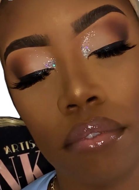 Natural Glam Makeup With Rhinestones, Rhinestone Make Up Looks, Bridal Makeup With Rhinestones, Glitz And Glam Makeup Look, Wedding Makeup Rhinestones, Soft Glam Makeup With Rhinestones, Glam Makeup With Rhinestones, Full Glam Makeup Looks Glitter, Makeup With Rhinestones