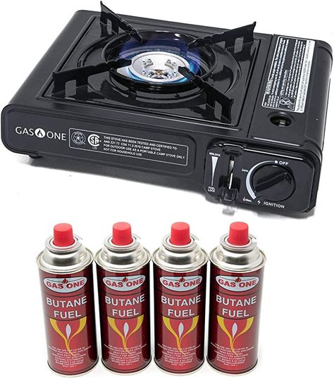 Amazon.com: Gas ONE Butane Gas Stove with 4 Butane Fuel Canister Catridge Home Emergency Kit, Small Bbq, Butane Stove, Portable Gas Stove, Propane Cylinder, Camp Stove, Portable Stove, Wilderness Survival, Camping Stove