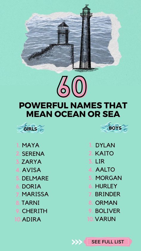 If you are a Thalassophile, someone who loves the sea or ocean, you might want to name your child one of the many unique names inspired by it. Ocean Meaning, Ocean Names, Boy Name Meanings, Fairy Names, Uncommon Baby Names, Powerful Names, Ocean Girl, Gender Neutral Names, Fantasy Names