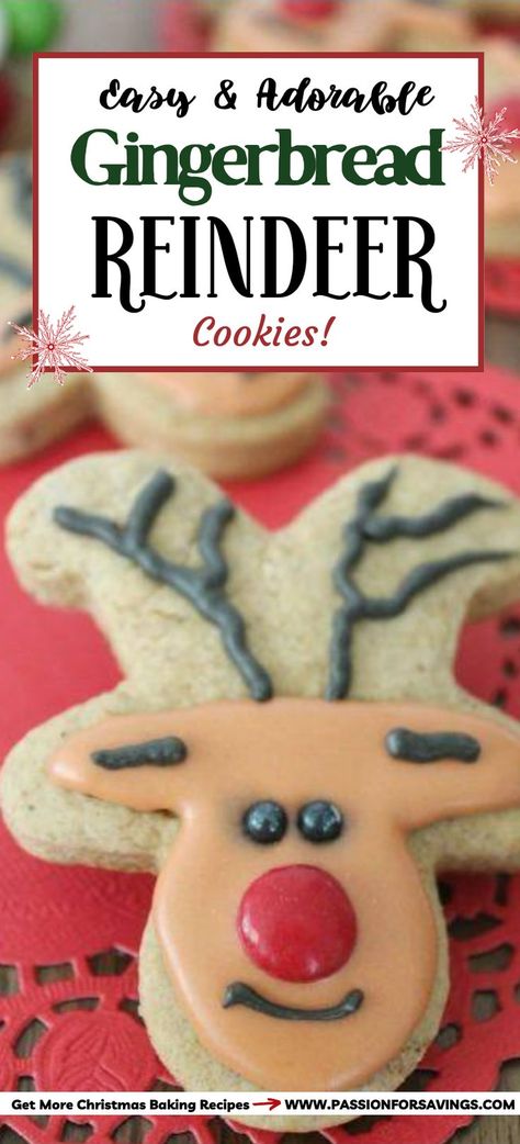 homemade reindeer gingerbread cookies Gingerbread Reindeer Cookies, Simple Christmas Cookie Recipe, Reindeer Gingerbread Cookies, Decorated Gingerbread Cookies, Easy Gingerbread Recipe, Fun Holiday Food, Gingerbread Reindeer, Cookies Love, Cookie Recipes For Kids