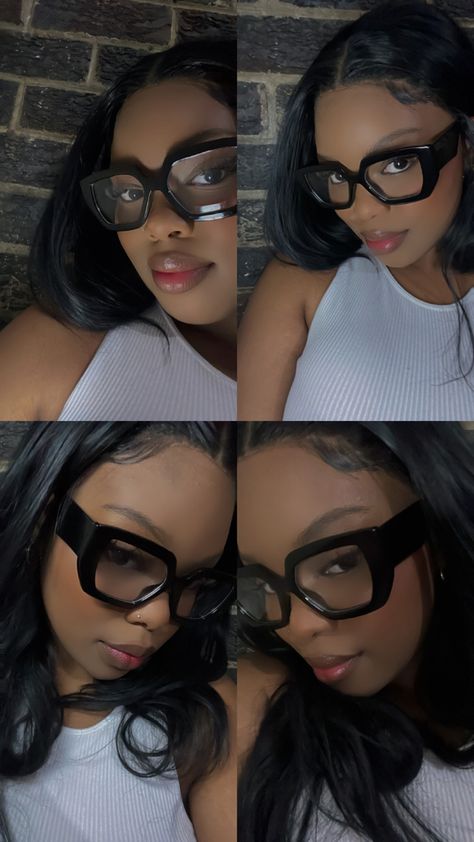 Chunky Black Glasses Frames, Chunky Glasses Black Women, Thick Black Glasses Aesthetic, Big Frame Glasses Black Women, Thick Rimmed Glasses Aesthetic, Clear Glasses Frames Black Women, Chunky Glasses Outfit, Black Big Frame Glasses, Oversized Frames Glasses