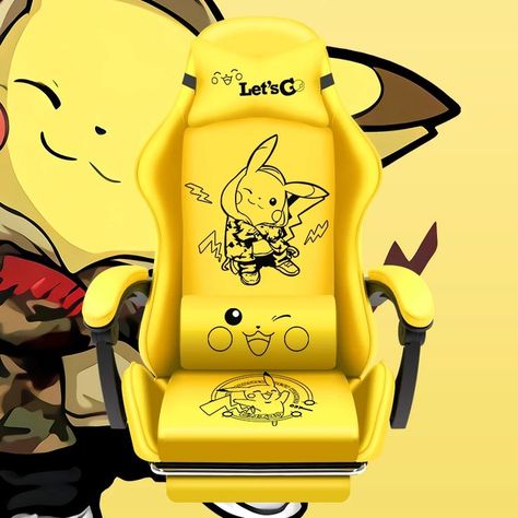 New Cartoon Pikachu Wcg Gaming Chair Anchor Armchair Ergonomic Computer Chair Office Chairs Function Adjustable with Footrest Chair Office Chairs, Cartoon Pikachu, Pokemon Room, Cheap Office Chairs, Ergonomic Computer Chair, Chair Office, Computer Chair, Easy Chair, Office Chairs