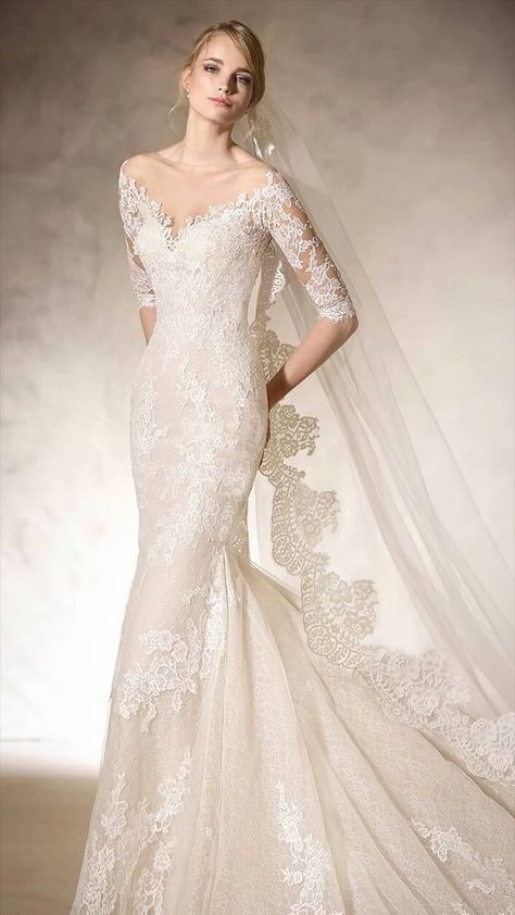 Serene Wedding Dress, Mermaid Wedding Dress With Short Sleeves, Guipure Wedding Dress, Boat Neck Lace Wedding Dress, Most Beautiful Wedding Dresses In The World, Mermaid Style Wedding Dresses, Wedding Dresses Lace Mermaid, Mermaid Dress Wedding, Wedding Dress Off White