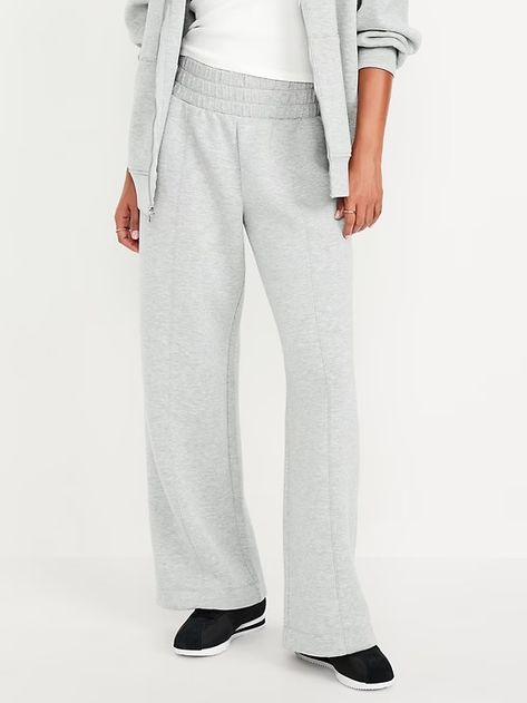 High-Waisted Bounce Fleece Wide-Leg Pants | Old Navy Wide Leg Sweatpants, Perfect Pant, Trouser Style, Active Wear Pants, Old Navy Women, Navy Pants, Belly Button, Heather Gray, Leg Pants