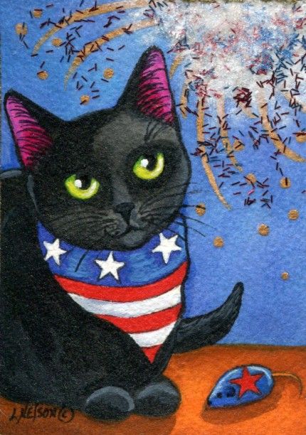 Black cat patriotism Memorial Day Greetings, Black Cat Pop Art, Cat New Year, Cat Fireworks, Black Cat Mythology, Black Cat Fireworks, Rich Cat Painting, Patriotic Cat, Swirl Nail Art