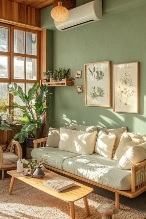 Discover the best green paint shades for a calming, stylish living room! #GreenDecor #LivingRoomInspiration #EcoFriendlyPaint Colors In Living Room Ideas, Sage Green In Living Room, Green Walls Ceiling, Sage Wall Living Room Ideas, Moss Green Living Room Walls, Home Decor Green Walls, Wall Art Designs Paint Living Rooms, Lick Green 02 Paint Living Room, Green Living Room Minimalist