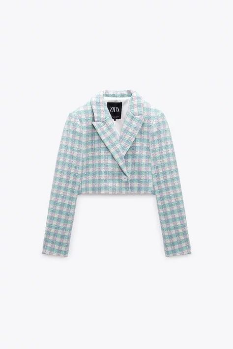 Zara Basics, Zara Tweed, Tweed Set, Zara Blazer, Crop Blazer, Blue And White Style, Pink Blazer, Cropped Blazer, Blazer And Shorts