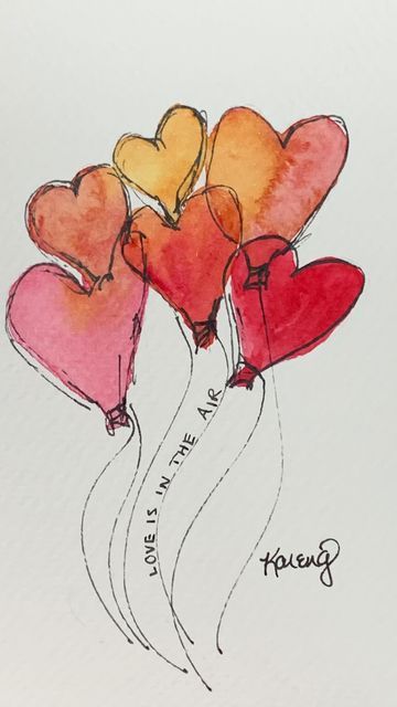 Valentines Day Painting, Valentine Drawing, Valentines Day Cards Handmade, Valentines Watercolor, Day Painting, Watercolor Birthday Cards, Valentine Cards Handmade, Ge Bort, Diy Watercolor Painting