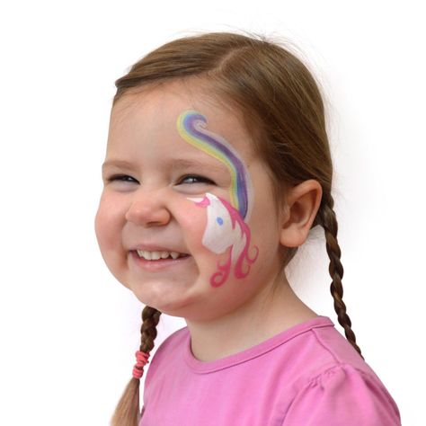 Simple Unicorn Face Paint Guide - Easy to create in 3 simple steps | Snazaroo Kids Face Painting Easy, Unicorn Face Paint, Zombie Face Paint, Mask Face Paint, Face Paint Ideas, Paint Guide, Zombie Face, Face Paint Kit, Lion And Unicorn