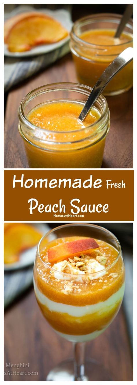 The uses for fresh peach sauce are endless. It makes a great topping over ice cream and cake, delicious yogurt parfait, frozen popsicle, or Peach Bellini. #peachdessert #peachrecipes #peaches #dessert #recipes Peaches And Ice Cream Desserts, Peaches Dessert Recipes, Peach Ice Cream Topping, Fresh Peach Sauce, Peaches Dessert, Lake Recipes, Freezing Peaches, Fruit Sauces, Fresh Peach Recipes