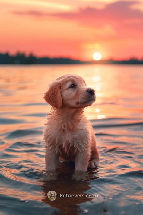 Witness the pure joy of a little Golden Retriever puppy taking its first gentle steps into the lake at sunset. This moment is all about the simple pleasures of life—a warm evening, cool water, and a heart full of wonder. 🐾🌅 Share the sweetness and serenity of puppyhood with #PuppySunset #FirstSwim #GoldenPuppyLove #LakeLife #HeartwarmingPaws If this adorable pup made you smile, pass it on and let's fill everyone's feed with puppy love and sunset dreams! 💖 Cute Puppy Photos, Perros Golden Retriever, Chien Golden Retriever, Cute Dogs Images, Very Cute Puppies, Super Cute Puppies, Cute Small Animals, Cute Dog Photos, Cute Animals Puppies