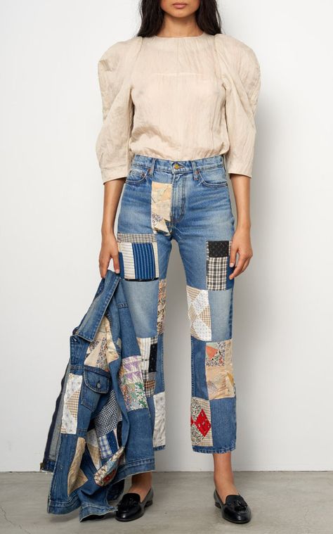 Jeans With Patches, Ropa Upcycling, Quilted Clothing, Patchwork Fashion, Patchwork Clothes, Diy Vetement, Visible Mending, Denim Ideas, Thrift Flip