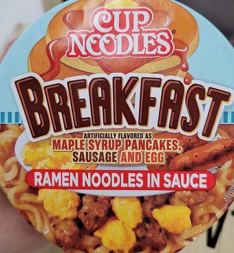 Ready to upgrade your breakfast routine? Ever thought of eating ramen for breakfast? Well, the Cup Noodles Breakfast ramen is a limited edition cup of noodles that brings the flavors of a classic American breakfast to ramen noodles. It has a sweet and savory sauce that reminds you of pancakes with butter, maple syrup, and real scrambled egg and sausage pieces. Prepare in only 4 minutes in the microwave for one of the most unique forms of breakfast around. Noodle Breakfast, Full American Breakfast, Breakfast Ramen, Egg And Sausage, Nissin Cup Noodles, Eating Ramen, American Breakfast, Breakfast Routine, Scrambled Egg