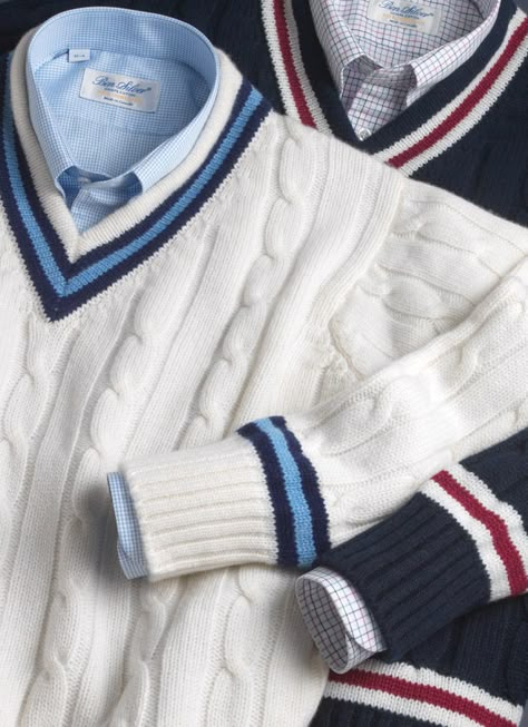 The Ben Silver Collection Tennis Sweater Mens, Posh Men Fashion, Tennis Sweater Outfit Men, Quite Luxury Outfit Men, Preppy Outfits Male, White Sweater Outfit Men, Blue And Silver Outfits, Sweater Outfits For Men, Preppy Style Men