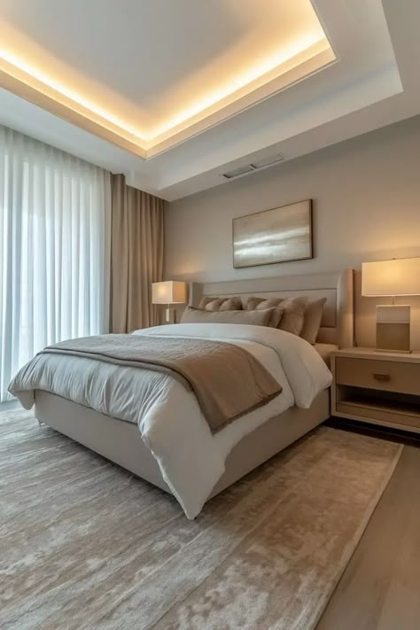 25 Modern Beige Bedroom Ideas for a Warm and Sophisticated Look - Roomy Retreat Bedroom Cabinet Ideas, Modern Beige Bedroom, Beige Bedroom Ideas, Arabic Interior Design, Bedroom Comfy, Cluttered Bedroom, Free Home Decor, Bedroom Cabinet, Glam Home Decor