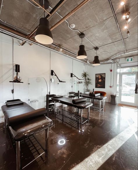 Urban, modern studio for lashes, brows, and tatoo services Lash Studio, The Fix, Cosmetic Tattoo, Urban Modern, Open Concept, Track Lighting, Lashes, Ceiling Lights, Lighting