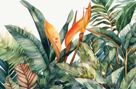 Watercolor Tropical Plants, Ideas To Paint, Nature Watercolor, Watercolor Plants, Watercolor Background, Tropical Plants, Paint Ideas, Vector Photo, Premium Photo