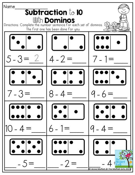 Subtraction to 10 with Dominos- Dominos provide a tangible way to support quantity recognition when adding two numbers together, especially if you bring out the real dominos for this one! Domino Addition Worksheet, Adding To 10, Domino Addition, Subtraction Kindergarten, Math Subtraction, Subtraction Activities, Subtraction Worksheets, Kindergarten Math Activities, Math Addition