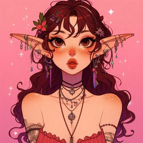 Curly Hair Fairy, Aesthetic Brown Hair, Drawing Curly Hair, Curly Hair Cartoon, Hair Fairy, Fairy Cartoon, Curly Brown Hair, Elf Art, Gamer Pics