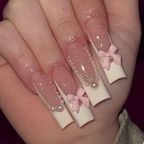 Nails Quinceanera, Nail Designs With Gems, Nails Maroon, Bow Nail Designs, Glossy Nails, Nails Marble, Quinceanera Nails, Cute Pink Nails, Inspiration Nails