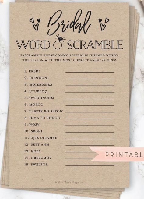 Brunch Bridal Shower Games, Wedding Word Scramble, Bridal Shower Word Scramble, Blair Wedding, Bridal Word Scramble, Western Bridal Showers, Wedding Shower Brunch, Bridal Party Games, Wedding Activity