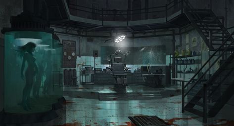 ArtStation - Laboratory Of Asylum Cincinnati Futuristic Laboratory, Art Apocalypse, Sci Fi Laboratory, Perspective Reference, Futuristic Concept Art, Dark Basement, Sci Fi Environment, Scene Design, Photoshop Cs6