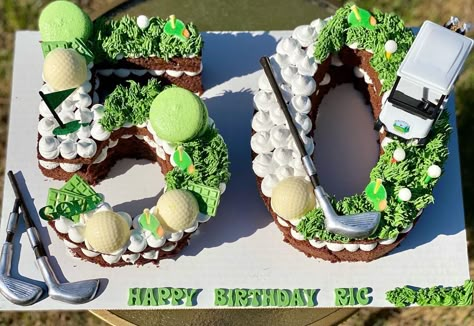 21st Birthday Golf Cake, Golf Themed 50th Birthday Party, Golf Dessert Ideas, 50th Golf Birthday Ideas, Golf Cookie Cake, 30th Birthday Golf Theme, Golf Sheet Cake, Mini Golf Cake, Fore Tee Birthday