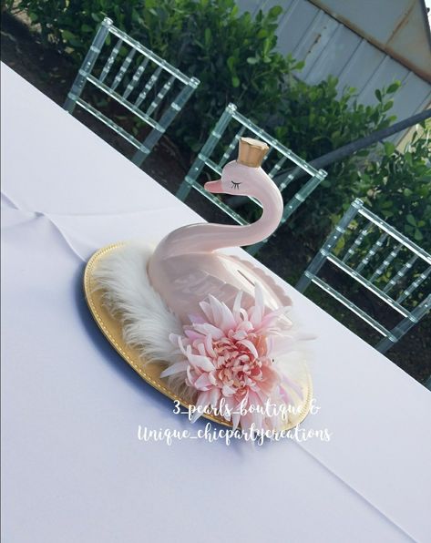 Swan centerpieces Swan Centerpiece Ideas Diy, Swan Theme Baby Shower Centerpieces, Swan Theme Baby Shower Ideas, Swan Centerpiece Ideas, Swan Baby Shower Ideas, Swan Centerpiece, Swan Nursery Decor, Fancy Baby Shower, Swan Birthday