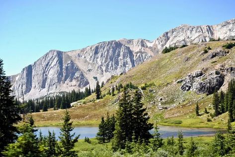 Medicine Bow National Forest in Wyoming, United States. Medicine Bow Peak as seen from Lewis Lake. Located off the Snowy Range Scenic Byway, managed by the Laramie Ranger District. Medicine Bow National Forest, Laramie Wyoming, Wyoming Skiing, Denver International Airport, Hilton Garden Inn, Western Town, Union Pacific Railroad, Guest Ranch, Best Western