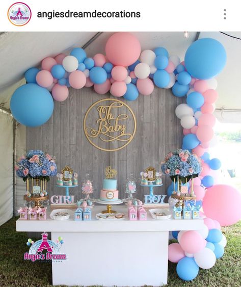 Gender Reveal Dessert Table and Decor. Gender Reveal Dessert Table, Gender Reveal Ideas For Party, Gender Reveal Dessert, Creative Gender Reveals, Fiesta Shower, Baby Gender Reveal Party Decorations, Gender Reveal Party Games, Pregnancy Gender Reveal, Gender Reveal Party Theme