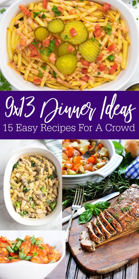 Need something easy to make for a group? Here are 15 of my favorite dinner recipes that can be made in a 9x13 pan and loved by all! 9x13 Meals, Dinner Ideas For A Crowd, Pan Green Beans, Easy Crowd Meals, Chicken Tetrazzini Casserole, Meals Summer, Favorite Dinner Recipes, Freezer Dinners, Pan Recipe