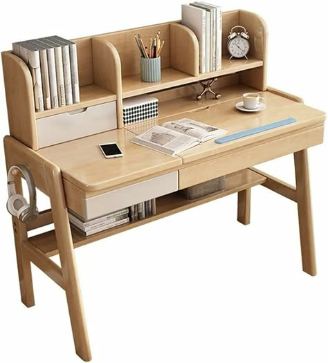 Study Table With Book Self, Study Table Ideas Wooden, Cottege Core Desk Simple, Wooden Study Table With Storage, Workspaces Design, Small Study Table, Wooden Desk With Storge, Wooden Study Table, Study Table Designs