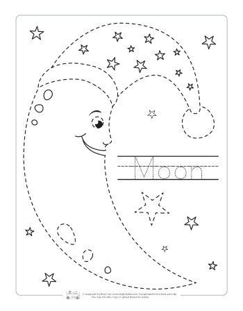 Moon tracing printable. Moon Worksheets For Kids, Solar System Activities, Space Theme Preschool, Space Activities For Kids, Moon Activities, Space Lessons, Space Activities, Pre K Activities, Kindergarten Science