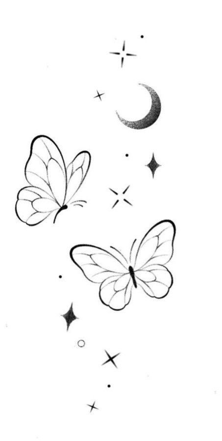 Small Butterfly Drawing, Butterfly Drawing Aesthetic, Side Body Tattoos, Butterfly Cartoon, Simple Butterfly Tattoo, Half Sleeve Tattoos Drawings, Butterfly Sketch, Christmas Tree Embroidery, Sip N Paint