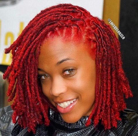 Red Hot Style for Dreadlocks Red Short Locs, Red Locs Hairstyles, Ruby Red Hair Dye, Color Locs Black Women, Red Locs Black Women, Colored Locs Black Women, Locs Color Ideas Black Women, Dreads Black Women, Ruby Red Hair