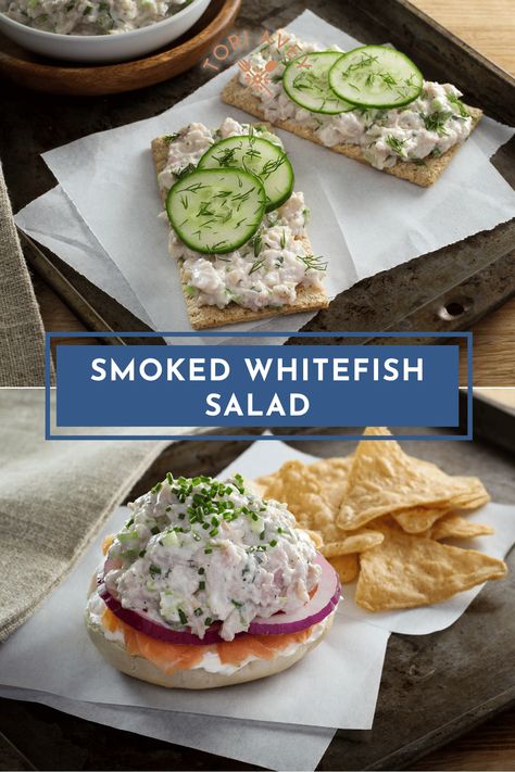 Whitefish Salad - The history of smoked fish, "appetizing," and a recipe for Jewish whitefish salad with celery and herbs. | ToriAvey.com #Jewish #koshercooking #whitefish #jewishdeli #TorisKitchen #delifavorites #whitefishsalad #jewishdeli #yomkippurbreakfast #brunch Smoked Fish Recipe, Whitefish Salad, Kosher Cooking, Fish Salad, Smoked Fish, Kosher Recipes, Spread Recipes, Healthy Bites, Jewish Recipes