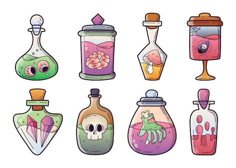 Witchcraft Halloween, Halloween Potion Bottles, Witch Characters, Bottle Drawing, Halloween Templates, Halloween Potions, Magic Bottles, Halloween Graphics, Zombie Hand