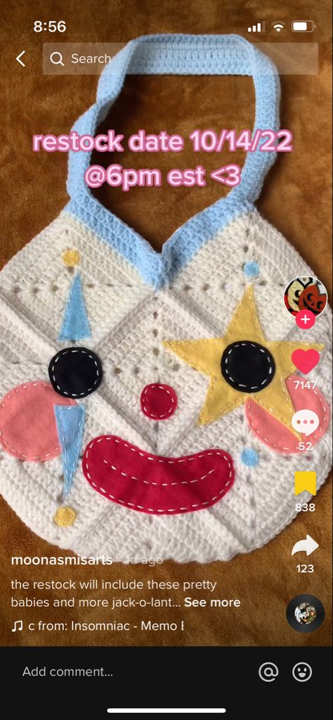 Crochet Clown Granny Square, Clown Hat Crochet Pattern, Clown Crochet Tapestry, Clown Granny Square, Fun Crochet Bags, Crochet Clown Accessories, Crochet Clown Bag, Crochet Clown Outfit, Crochet Clown Costume