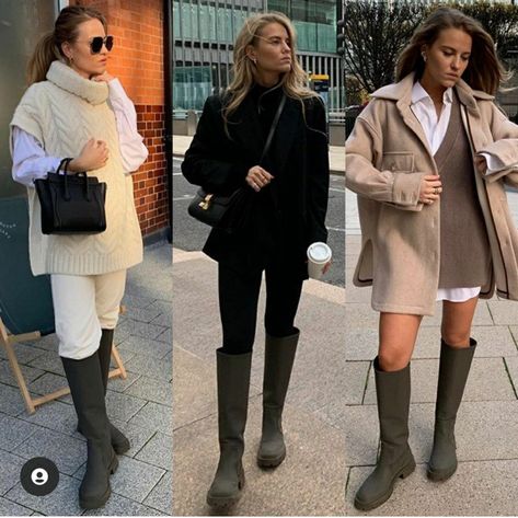 Zara Boots Outfit 2020, Long Green Boots Outfit, Green Zara Boots Outfit, Outfit With Green Boots, Khaki Boots Outfit, Zara Boots Outfit, Green Boots Outfit, Outfit Botas, Outfit Zara