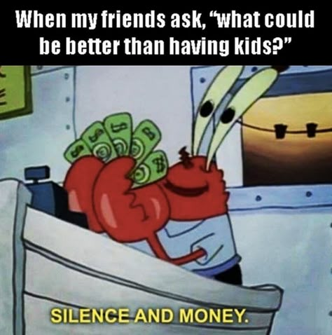 Our lives can still be perfectly fulfilled without children. | 16 Things Women Without Children Need You To Know Money Buys Happiness, Not Having Kids, Sarcasm Only, Free Kids, Bones Funny, I Laughed, Funny Jokes, Funny Pictures, Funny Quotes