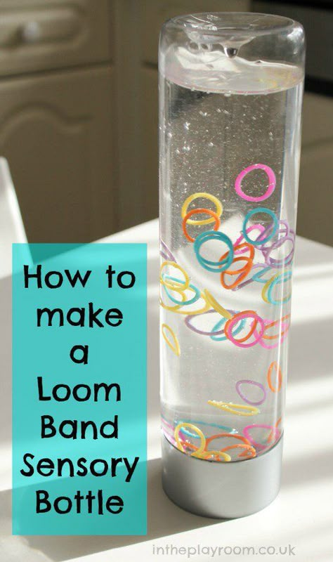 What a creative sensory bottle filler! How to make a loom band sensory bottle is easy and requires only a few supplies. Sensory Bottle Fillers, Calm Down Jar, Calm Down Bottle, Teaching Mama, Discovery Bottles, Diy Sensory, Sensory Bottle, Loom Band, Sensory Boards