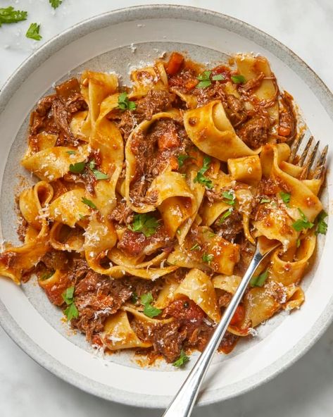 Beef Ragù Recipe (Super Tender) | The Kitchn Meals For Cold Days, Beef Ragu Recipe, Good Meals, Indonesian Recipes, Beef Ragu, Ragu Recipe, Pasta Plates, Shredded Beef, Chinese Recipes