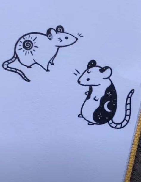 Small Rat Tattoo, Cute Mouse Tattoo, Matching Tattoos For Two, Mice Tattoo, Rat Doodle, Tattoos For Two, Skunk Tattoo, Maching Tattoos, Rat Tattoo