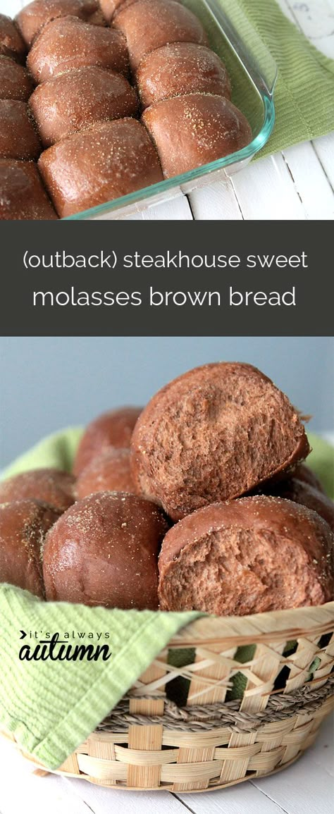 brown-bread-sweet-molasses-steakhouse-outback-copycat-recipe-dinner-rolls Outback Bread, Molasses Bread, Outback Steakhouse, Cloud Bread, Brown Bread, Smitten Kitchen, Bread Machine Recipes, Crumpets, Bread And Pastries