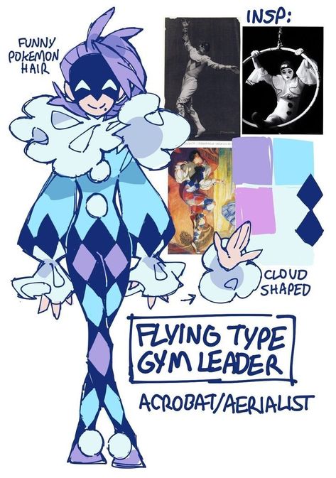 Psychadelic Character Design, Jester Outfit Design Male, Flying Type Gym Leader, Jester Outfit Drawing, Angular Art Style, Circus Character Design, Jester Character Design, Clown Character Design, Clown Oc Art