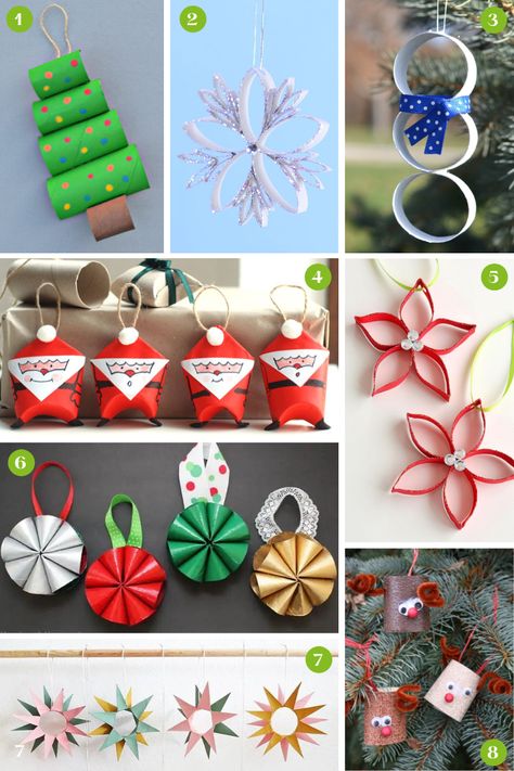 Toilet Paper Ornaments Diy, Cardboard Tube Ornaments, Winter Crafts With Toilet Paper Rolls, Christmas Ornaments With Toilet Paper Rolls, Xmas Decorations For Kids To Make, Toilet Roll Trees, Christmas Ornament Toilet Paper Roll, Toilet Roll Xmas Craft, Toilet Paper Roll Ornaments For Kids