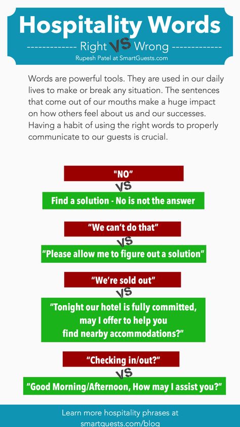 ✅ Right vs Wrong 🚫. Does your hotel team use these important words? Click here to see full article: https://www.linkedin.com/pulse/5-hospitality-customer-service-habits-warm-welcoming-rupesh-patel Hotel Sales Manager, Hotel Management Hospitality Aesthetic, Hotel Hospitality Ideas, Hotel Services Hospitality, Unreasonable Hospitality, Hospitality Tips, Hotel Management Hospitality, Hospitality Quotes, Hotel Marketing Design