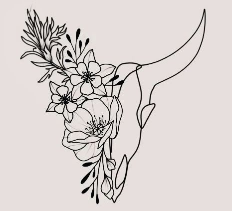 Cute Small Nashville Tattoos, Bull Skull And Flowers Tattoo, Country Themed Tattoos For Women, Texas Themed Tattoos Women, Country Themed Tattoos, Nashville Inspired Tattoos, Cow Skull With Flowers Tattoo, Steer Tattoo, Cow Skull Tattoo Flowers