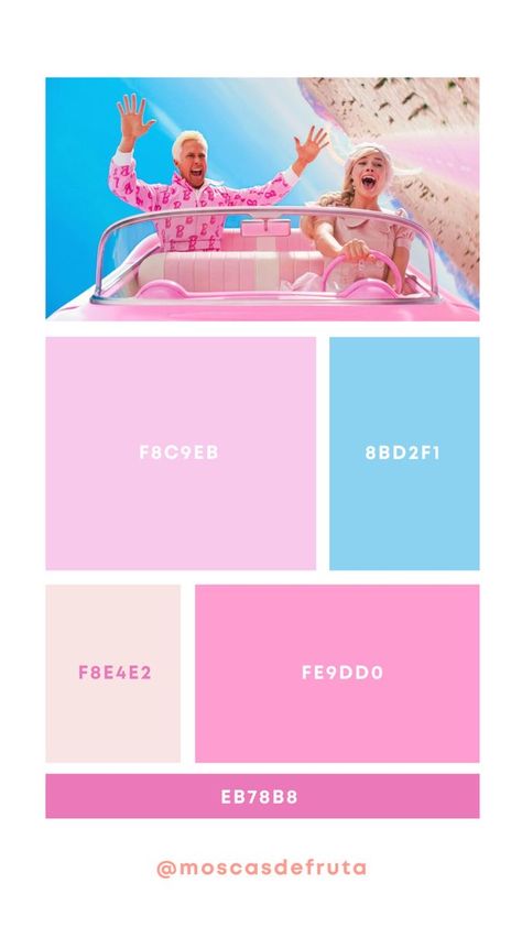 Barbie Pink Palette, Barbie Movie Color Palette, Barbie Pallete Color, Pink Color Palette Aesthetic, Barbie Design Graphic, Barbie Pink Color Palette, Fun Modern Branding, Barbie Colour Palette, Pastel Color Palette Combination